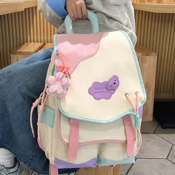 Huangmu Nylon Backpack Women's White Pink White Yellow Blue Yellow Yellow Black-1