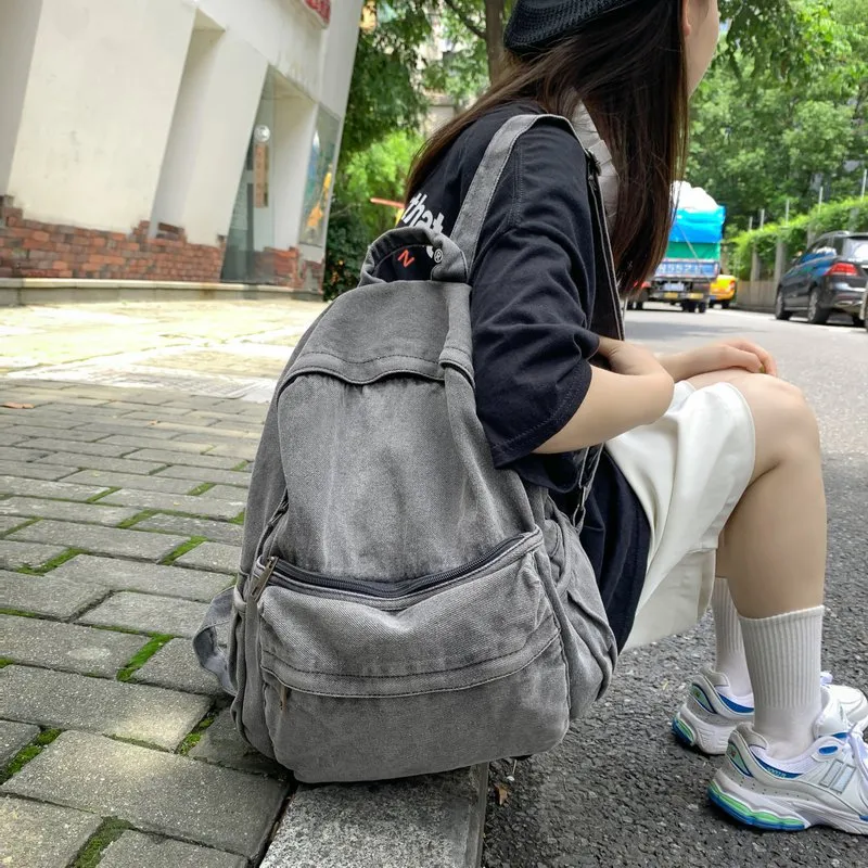 Huangmu Denim Backpack Regular Unisex Dark Gray/Light Blue-3