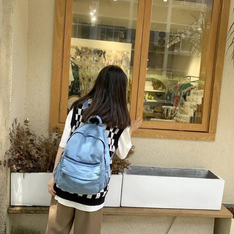 Huangmu Denim Backpack Regular Unisex Dark Gray/Light Blue-8