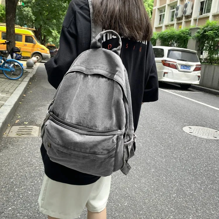 Huangmu Denim Backpack Regular Unisex Dark Gray/Light Blue-1