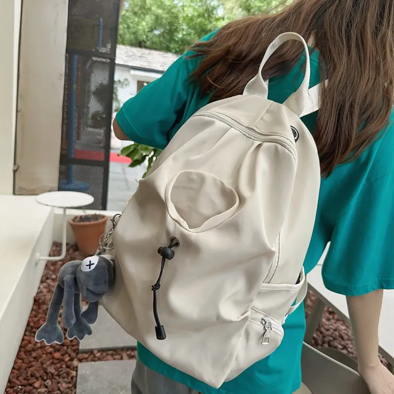 Huangmu Nylon Student Backpack Regular Unisex Black/White-1