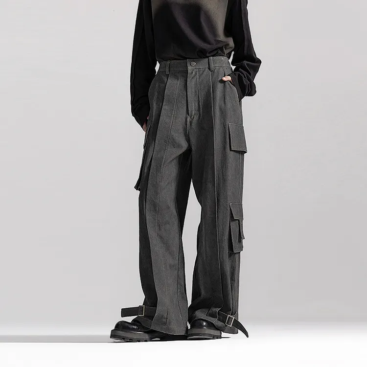 HUANXIANGZHE Casual Pants Unisex Gray-3