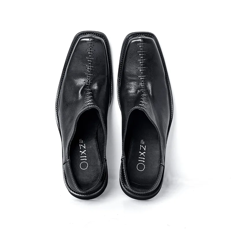 HUANXIANGZHE Composite Sole Abrasion-Resistant Wrap-toe Slippers Unisex Black-5