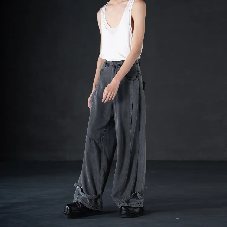 HUANXIANGZHE Casual Pants Unisex Black Gray Color-4