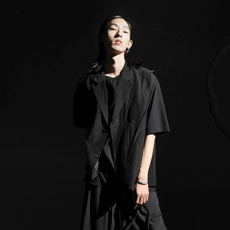 HUANXIANGZHE Vests Unisex Black-5