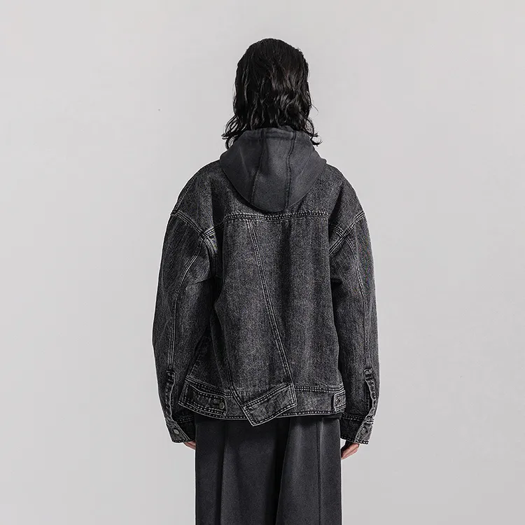 HUANXIANGZHE Denim Jacket Unisex Black-3