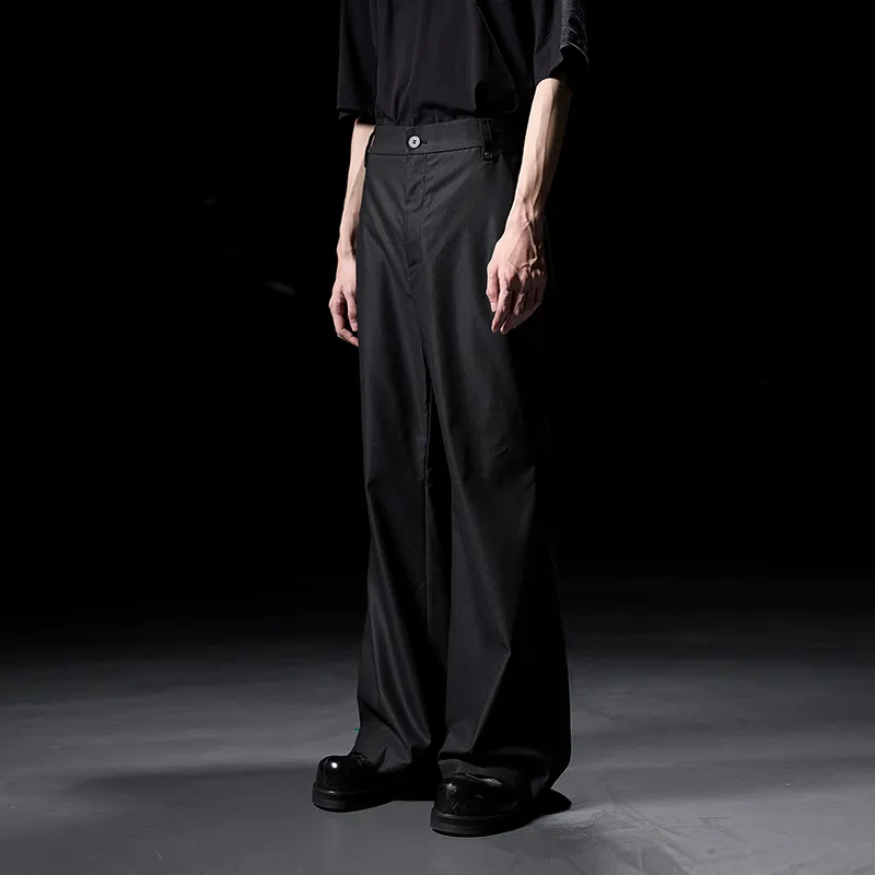 HUANXIANGZHE Flared Pants Loose Fit Straight Fit Casual Pants Unisex Black-2