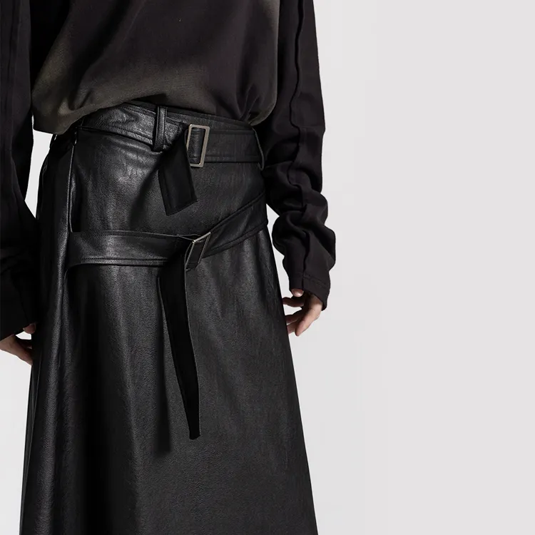 HUANXIANGZHE Skirt Unisex Black-6