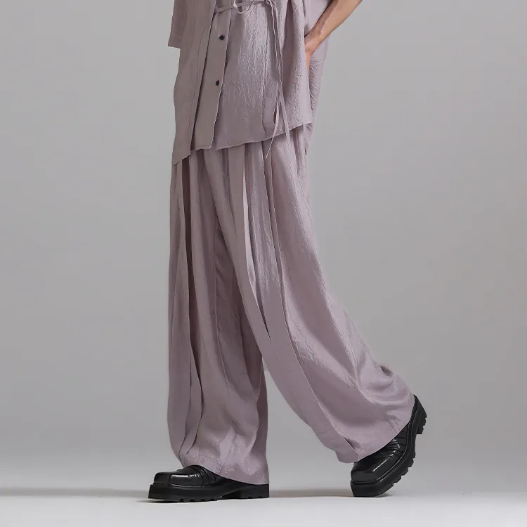 HUANXIANGZHE Casual Pants Unisex Dusty Pink-4
