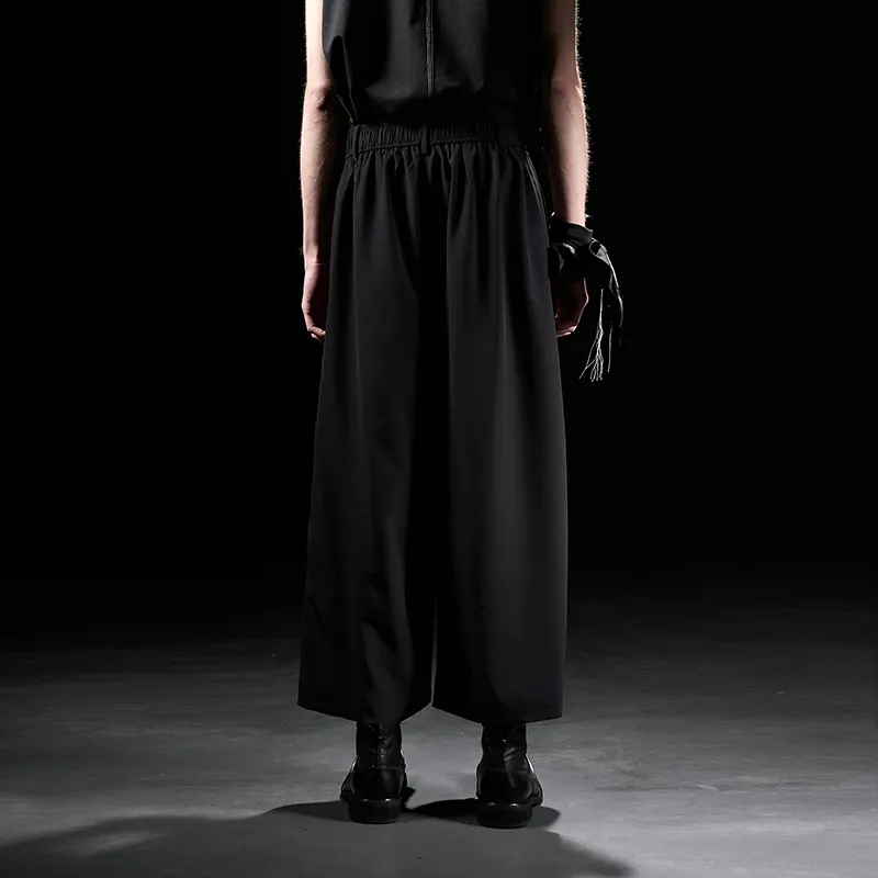 HUANXIANGZHE Triacetate Embroidery Wide Leg Cropped Pants Unisex Black-5