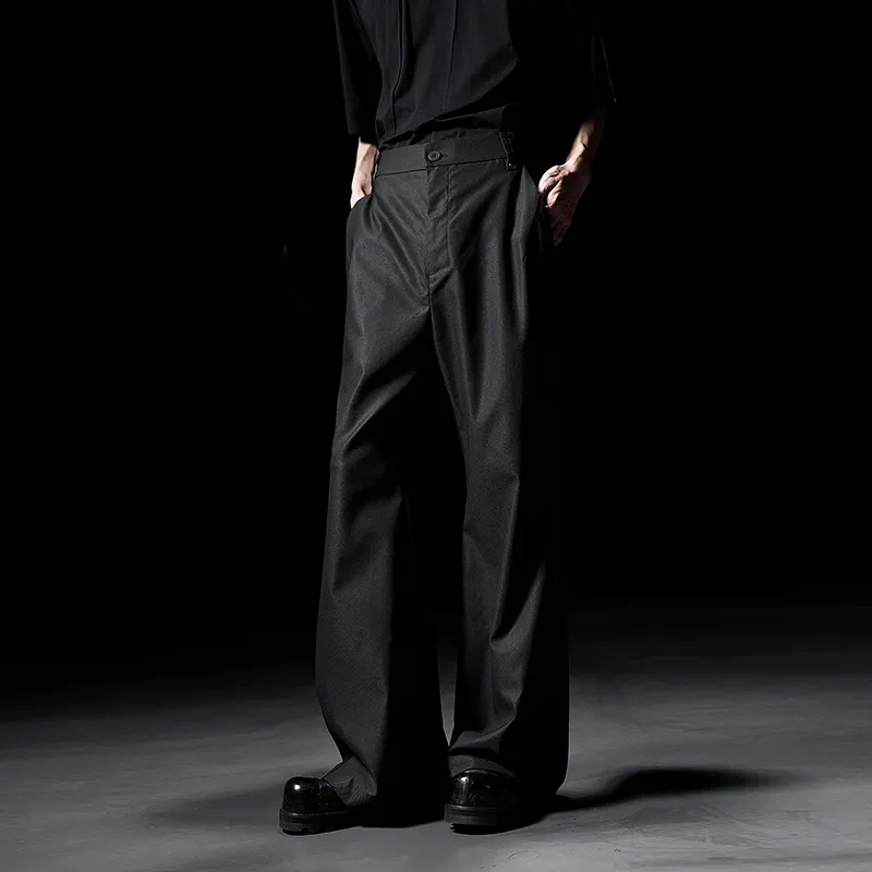 HUANXIANGZHE Flared Pants Loose Fit Straight Fit Casual Pants Unisex Black-4