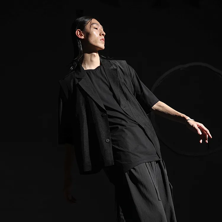 HUANXIANGZHE Vests Unisex Black-3
