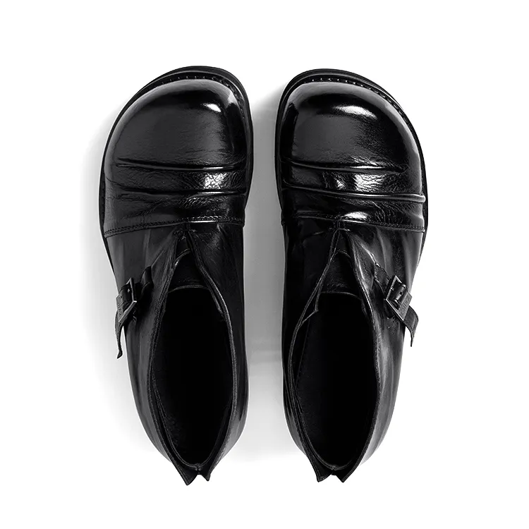 HUANXIANGZHE Round Tip Derby Shoes With Platform Height Increasing Leather Shoes Men's Black-5