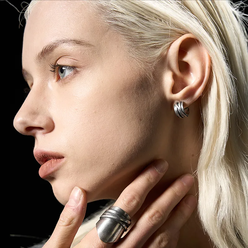 HUANXIANGZHE S990 Silver Earrings Unisex Silver-3