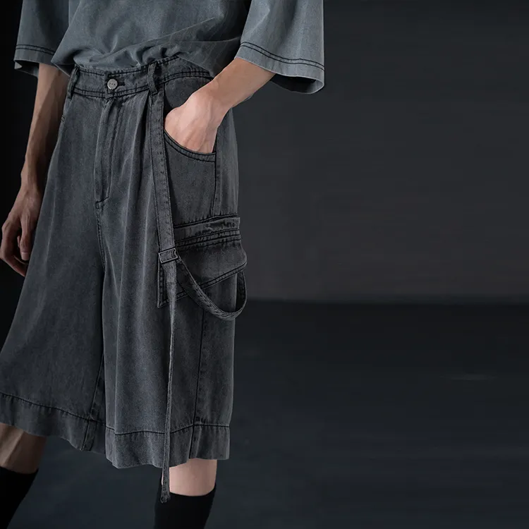 HUANXIANGZHE Casual Shorts Unisex Black Gray Color-5