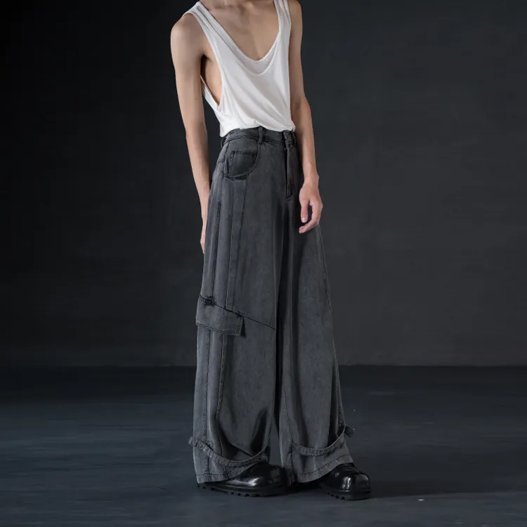 HUANXIANGZHE Casual Pants Unisex Black Gray Color-3