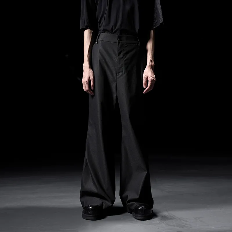 HUANXIANGZHE Flared Pants Loose Fit Straight Fit Casual Pants Unisex Black-3