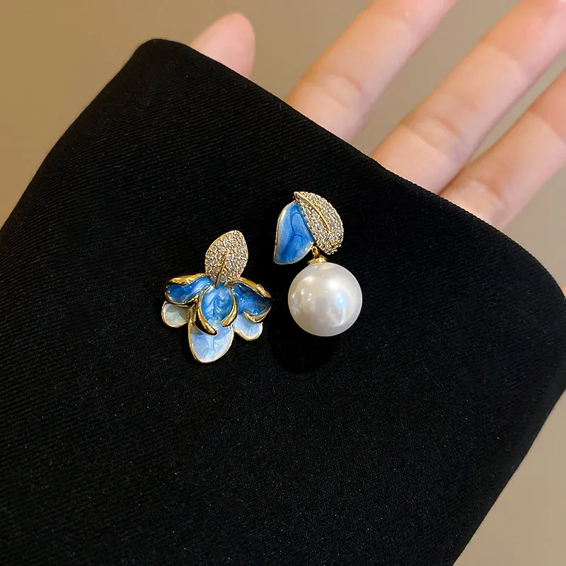 Mr. Shang Zircon, Faux Pearl Stud Earrings Women's-2