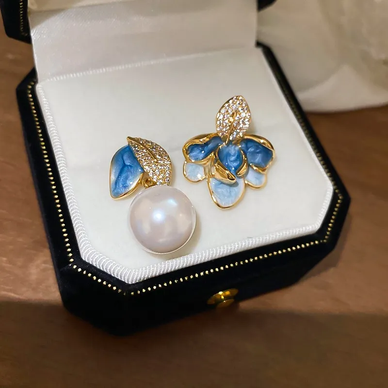 Mr. Shang Zircon, Faux Pearl Stud Earrings Women's-3