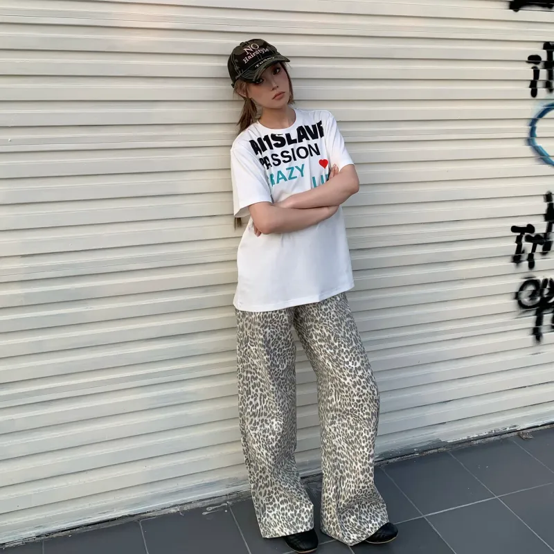 A11SLAVE Casual Pants Unisex Leopard Print-5