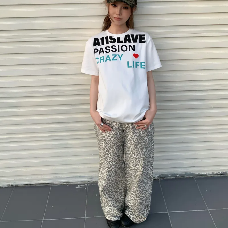 A11SLAVE Casual Pants Unisex Leopard Print-4