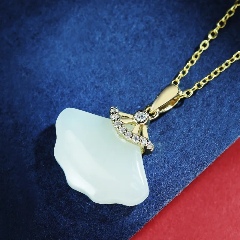 ORTAFFA Hetian Jade Necklaces Pale Greenish White Jade Women's-3