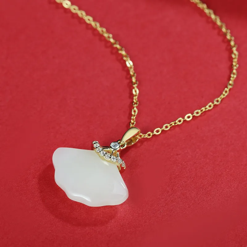 ORTAFFA Hetian Jade Necklaces Pale Greenish White Jade Women's-2