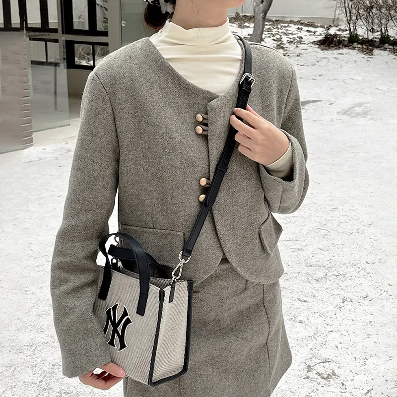 Felt Bag Insert Lining, Storage Mlb, Square Tote, Medium Bag, Zipper Support, Single Purchase, Bag Strap Women's Beige-9