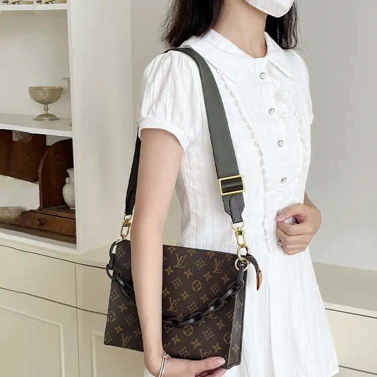 Canvas Shoulder Strap Gold Bag Liner Crossbody Chain Accessories Bag Strap Unisex Green/Brown/Black-3