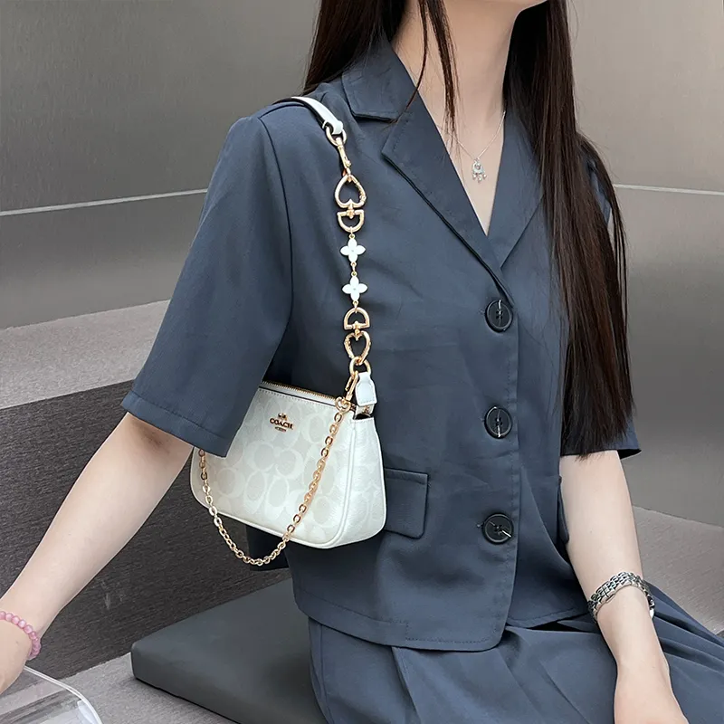 Luxury Care Artisan Workshop Bag Straps White Four Leaf Clover 15cm+Decorative Chain 40cm-2