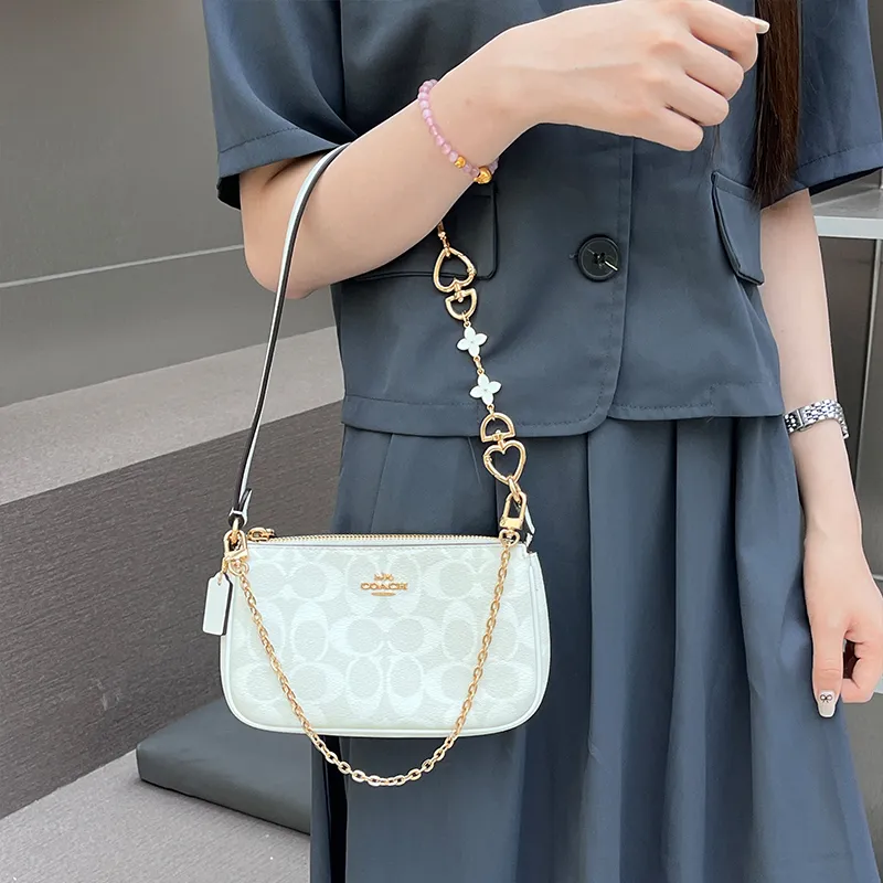Luxury Care Artisan Workshop Bag Straps White Four Leaf Clover 15cm+Decorative Chain 40cm-3