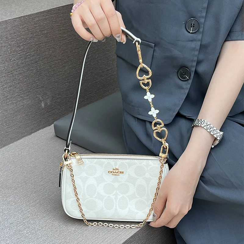 Luxury Care Artisan Workshop Bag Straps White Four Leaf Clover 15cm+Decorative Chain 40cm-4