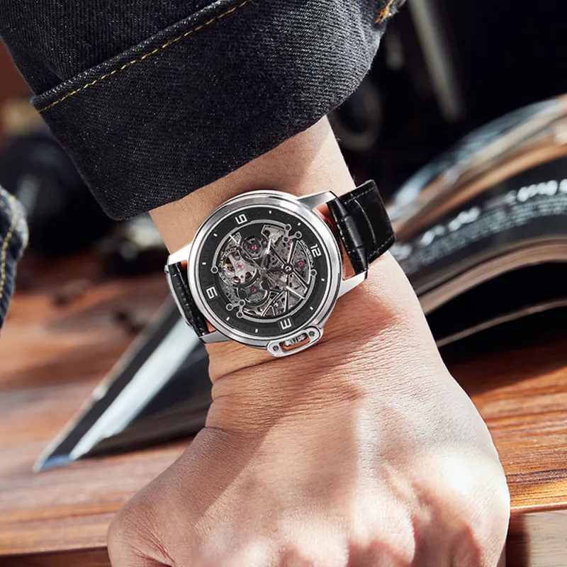 ROSSINI Medallion Collection Mechanical Movement Leather Strap Watch Men's Watches Black Dial-1