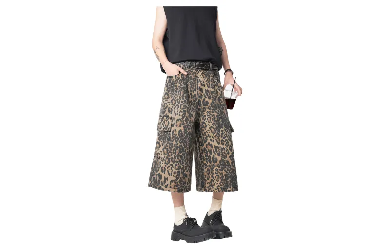 CREAZIONI LA FANTASIA E MOBILE Denim Shorts Unisex Leopard Print-1