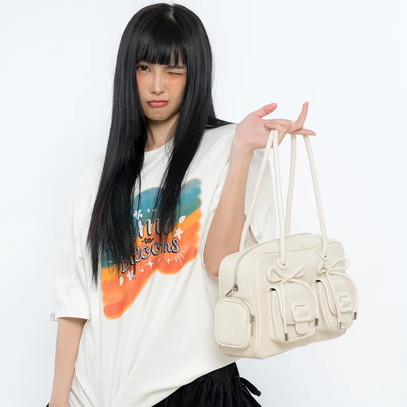 MERIMIES Artificial Leather Shoulder Bag Large Size Women's White-5
