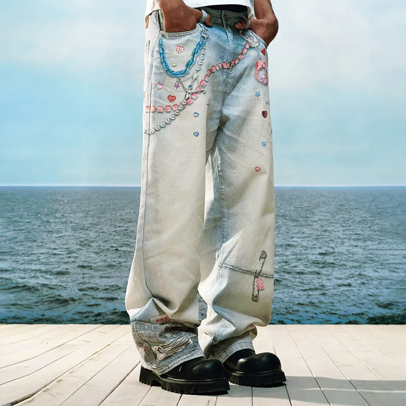YADcrew Summer Jeans Unisex Blue-3