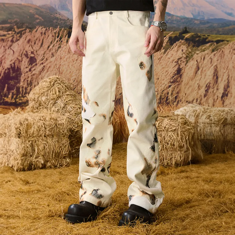 YADcrew Casual Pants Unisex Free Custom Badge Set Beige Apricot-2
