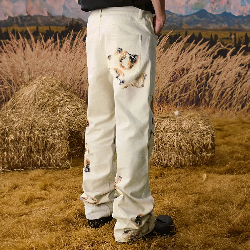 YADcrew Casual Pants Unisex Free Custom Badge Set Beige Apricot-3