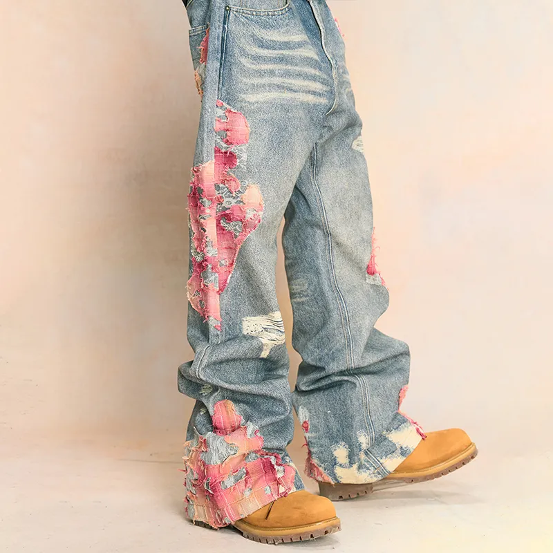 YADcrew American Vintage Comfortable Versatile Premium Design Casual Travel Jeans Unisex Free Custom Badge Set Blue-6