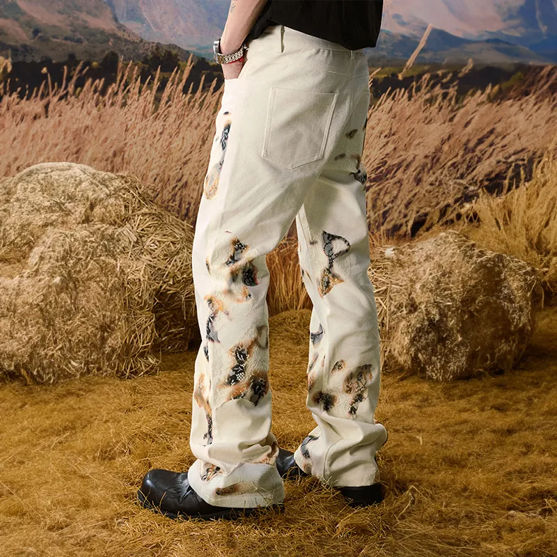 YADcrew Casual Pants Unisex Free Custom Badge Set Beige Apricot-5
