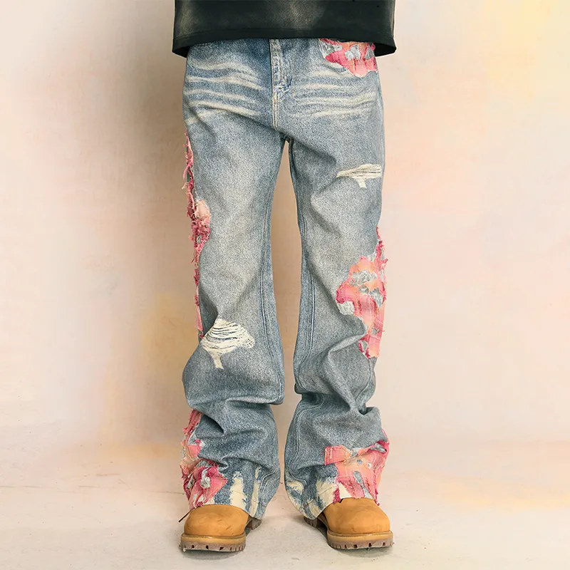 YADcrew American Vintage Comfortable Versatile Premium Design Casual Travel Jeans Unisex Free Custom Badge Set Blue-4