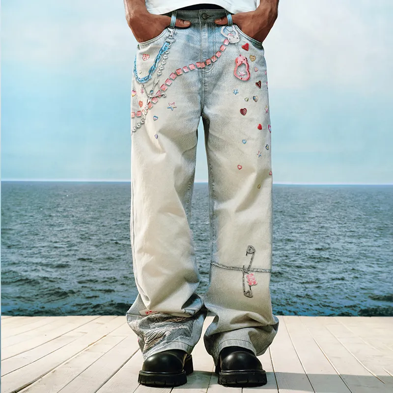 YADcrew Summer Jeans Unisex Blue-5