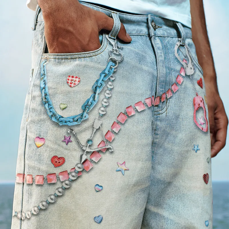 YADcrew Summer Jeans Unisex Blue-6