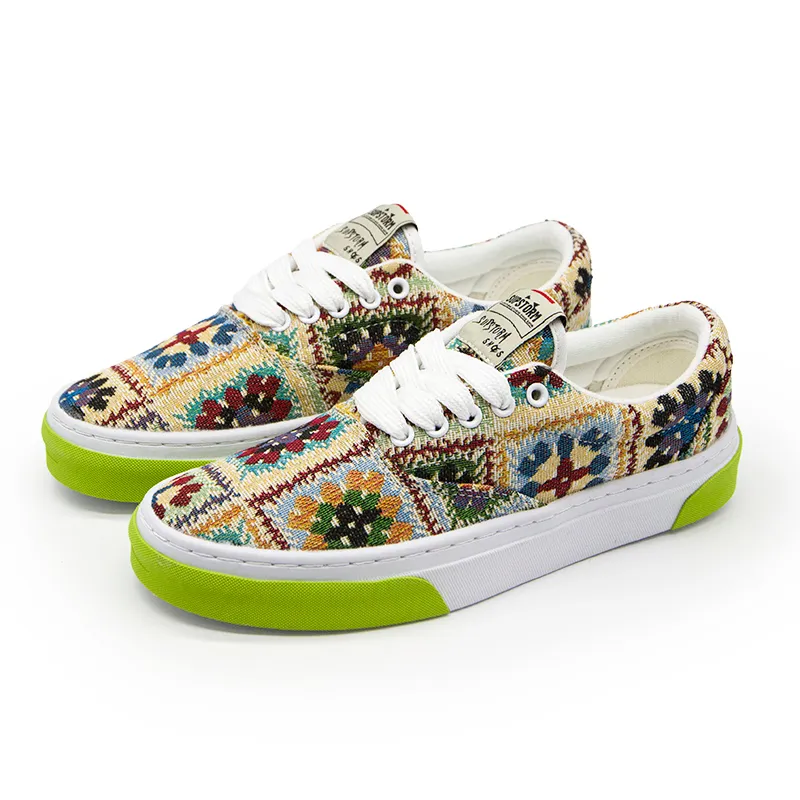 SUPSTORM Anti Slip Wear Resistant Low Top Skateboard Shoes Unisex Light Green-2