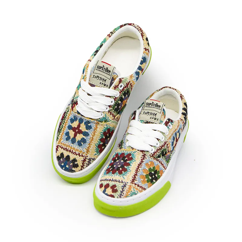 SUPSTORM Anti Slip Wear Resistant Low Top Skateboard Shoes Unisex Light Green-3