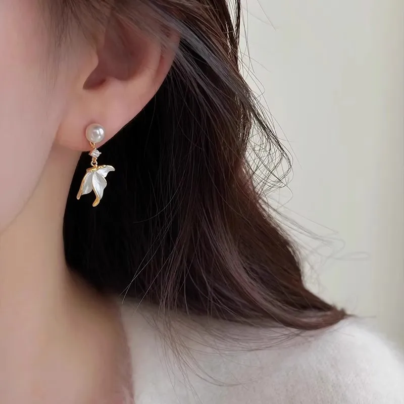 ONEKISS Gold Plated Copper Pearl Earrings Women's-4