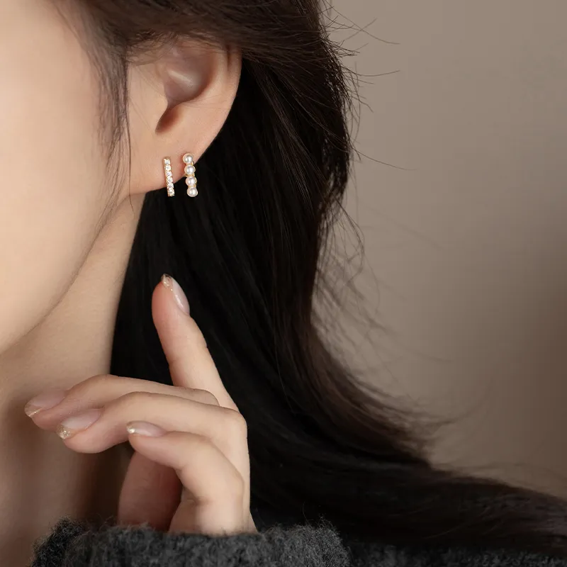 ONEKISS Gold Plated Copper Faux Pearl Zircon Earrings Women's-4