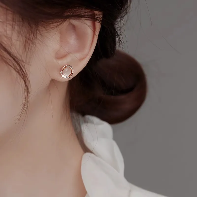 ONEKISS Gold Plated Copper Zircon Glass Stud Earrings Women's Rose Gold-1