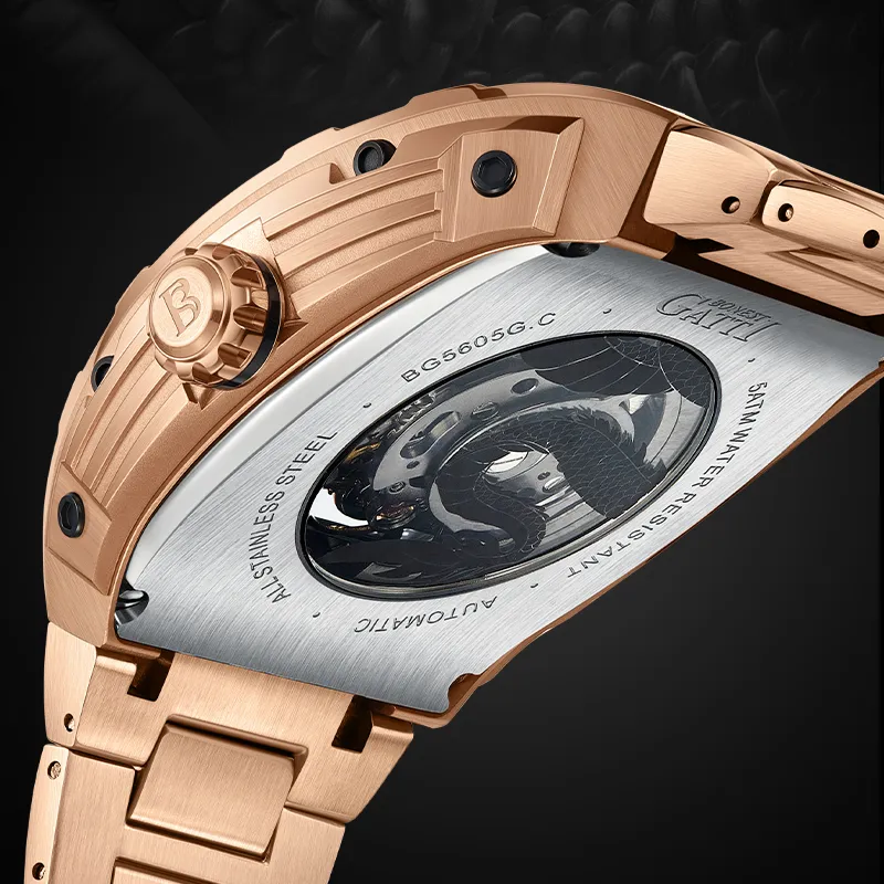 BONEST GATTI Automatic Mechanical Movement Rubber Strap Men's Watches Cut Out Dial-32