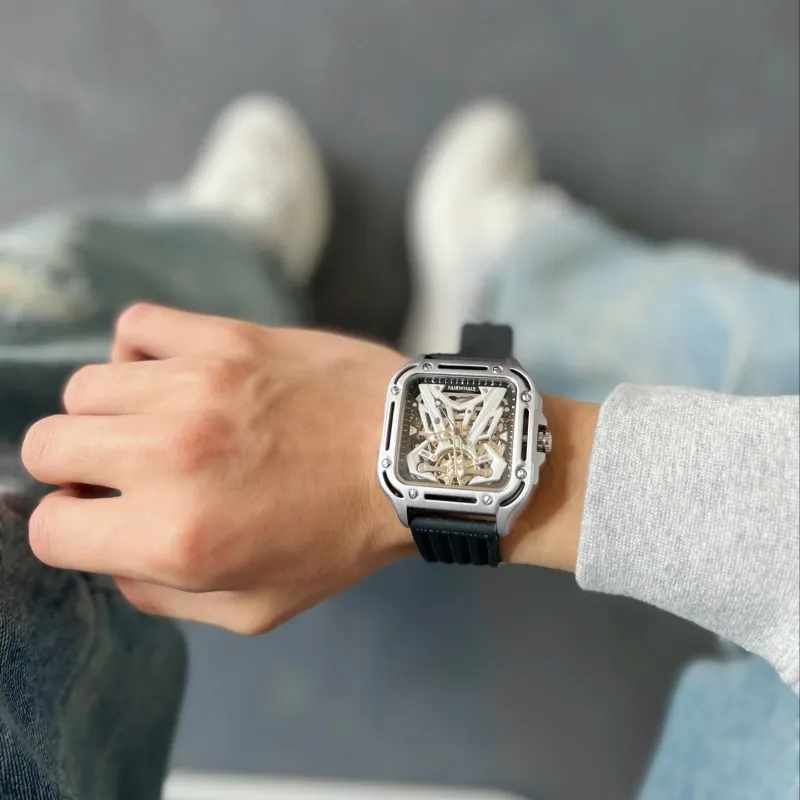 FAIRWHALE Pioneer Collection Men's Watch Automatic Mechanical Movement Silicone Strap Watch Unisex Gray Dial-1